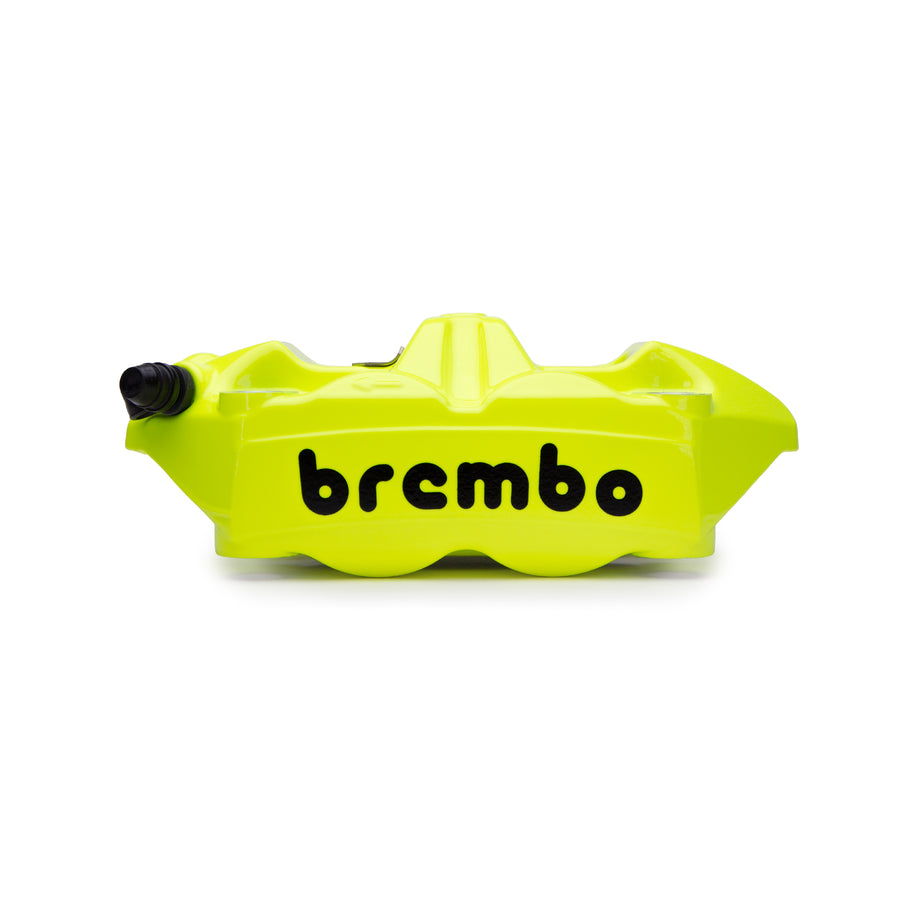 Brembo Brake Caliper, Left, P4 34mm, M4, Cast Monobloc, 100mm Radial Mount, Front, Fluorescent Yellow w/ Black Lettering
