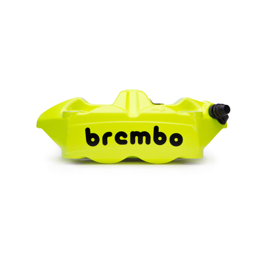 Brembo Brake Caliper, Right, P4 34mm, M4, Cast Monobloc, 100mm Radial Mount, Front, Fluorescent Yellow w/ Black Lettering