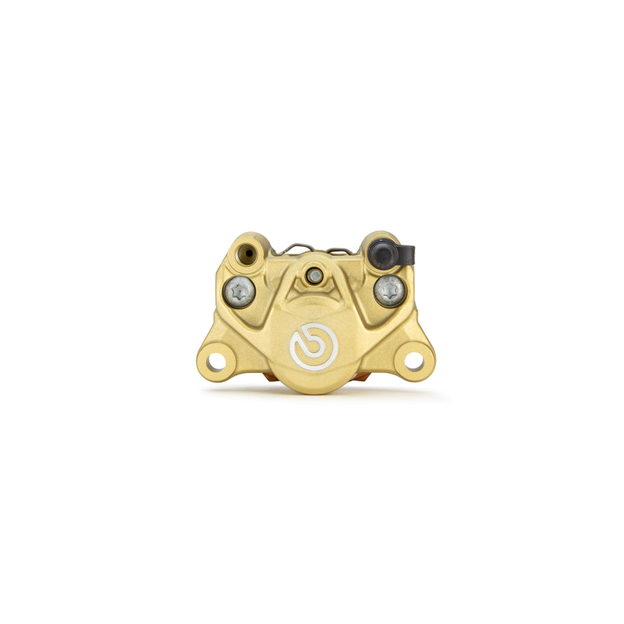 Brembo Brake Caliper, P2 32G w/ Sintered TT 2172 HH Pads Shape S, Cast 2-Piece, 84mm Axial Mount, Left, Rear, Gold