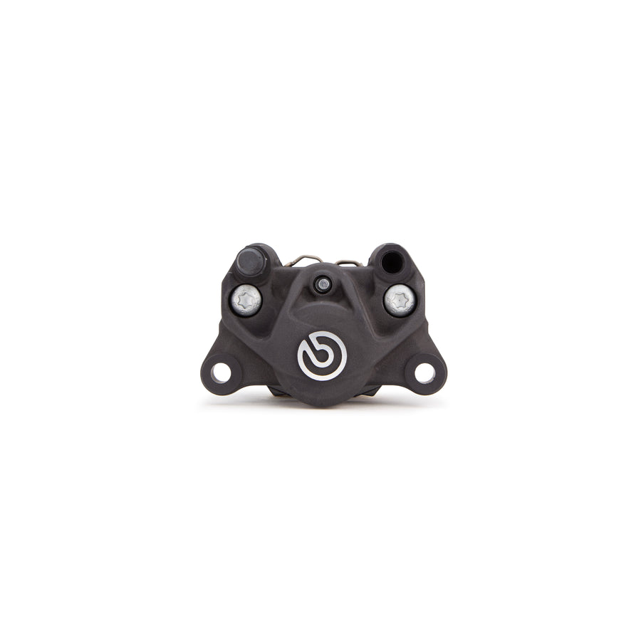 Brembo Brake Caliper, P2 32G w/ Organic Pads Shape S, Cast 2-Piece, 84mm Axial Mount, Right, Rear, Black