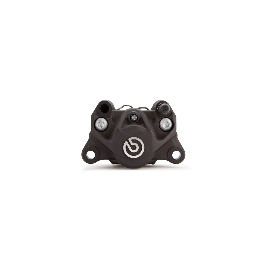 Brembo Brake Caliper, P2 32G w/ Organic Pads Shape S, Cast 2-Piece, 84mm Axial Mount, Left, Rear, Black