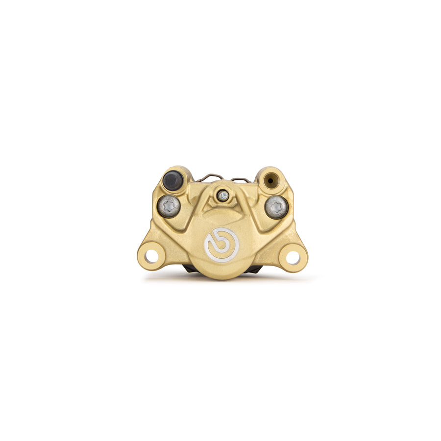 Brembo Brake Caliper, P2 34G, 7.4mm Organic Right Side Bleeder, Cast 2-Piece, 84mm Axial Mount, Rear, Gold