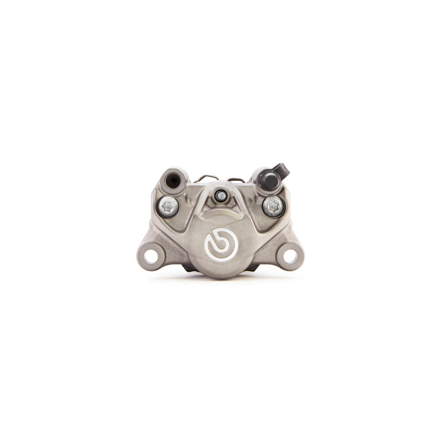 Brembo Brake Caliper, P2 34G, 7.4mm Organic Brake Pads, Left Side Bleeder, Cast 2-Piece, 84mm Axial Mount, Rear, Titanium
