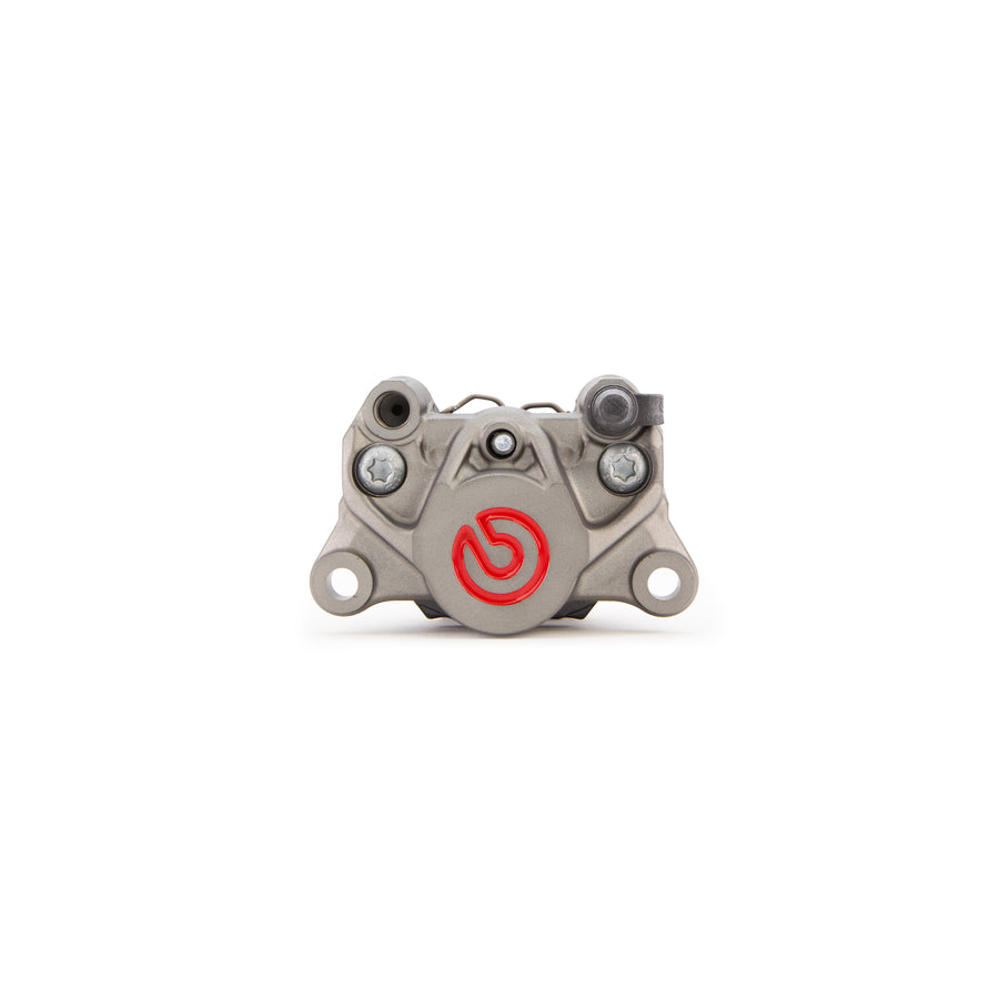 Brembo Brake Caliper, P2 34G, w/ Brake Pads, Right Side Bleeder, Cast 2-Piece, 84mm Axial Mount, Rear, Titanium w/ Painted Red Logo